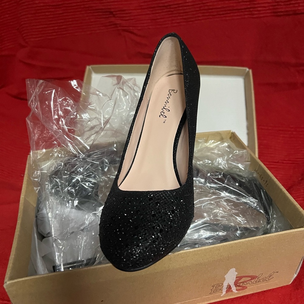 Holiday Bonnibel Black Glitter Heels